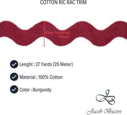 Cotton RIC Rac Trim - 3/4 Inch - 27 Yards - Wave Bending Fringe Trim Cotton Lace Ribbon RIC Rac Trim for Sewing Clothes Gift Wrapping Home Party Decoration CTR0207