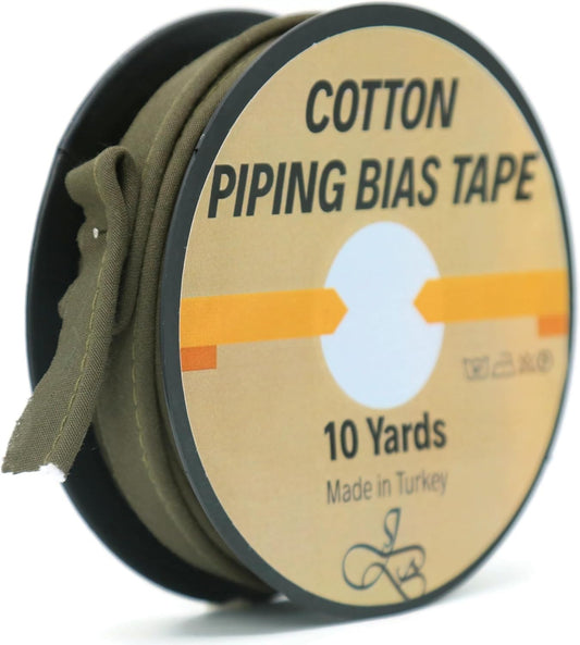Piping Trim Bias Tape with Cord - 10 Yards - 65+ Colors - 1/2 Inch Decorative Sewing Trim for Upholstery Cushions Home Décor Crafting Clothing - Durable Cotton - Army Green ID14