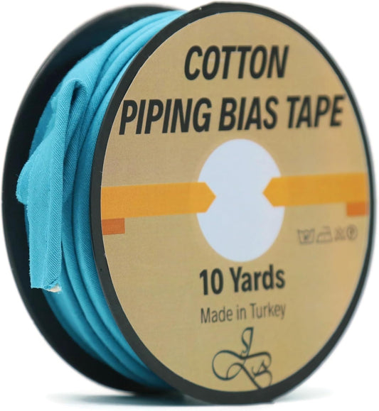 Piping Trim Bias Tape with Cord - 10 Yards - 65+ Colors - 1/2 Inch Decorative Sewing Trim for Upholstery Cushions Home Décor Crafting Clothing - Durable Cotton - Turquoise ID26