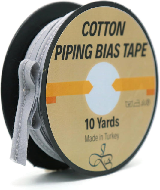 Piping Trim Bias Tape with Cord - 10 Yards - 65+ Colors - 1/2 Inch Decorative Sewing Trim for Upholstery Cushions Home Décor Crafting Clothing - Durable Cotton - Silver Gray ID68