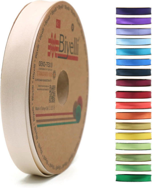 Fold Satin Bias Tape - 99+ Colors - 3/4 Inches Wide - 27 Yards - Fold Satin Binding Bias Ribbon Fabric Piping Bias Binding Tape for Sewing Clothing DIY (36. Ivory) BYS36