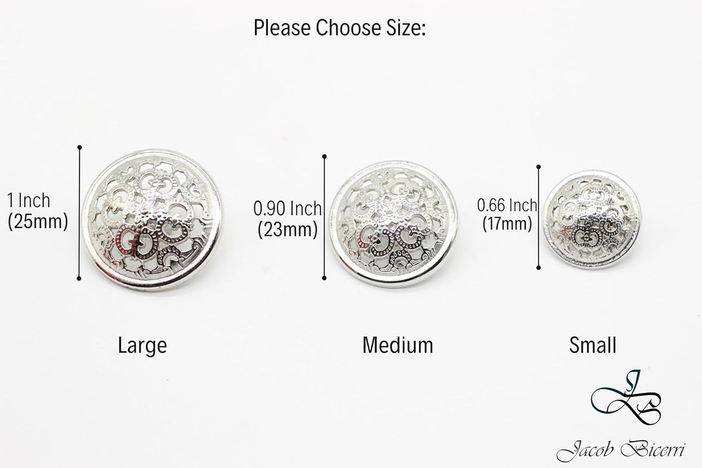 Baroque Silver Metal Shank Buttons - 12 Pcs - 3 Size Options - Luxury Baroque Round Wave Metal Shank Buttons for Men Women Blazer Coat Uniform Shirt Suit and Jacket Sewing Craft DIY BR5232…