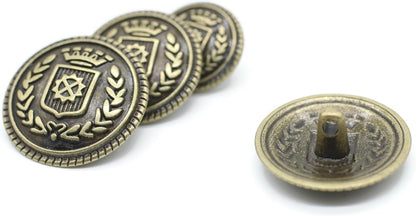 Bronze Metal Shank Buttons - 12 Pcs - 3 Size Options - Crown Floral Round Metal Shank Buttons for Men Women Blazer Coat Uniform Shirt Suit and Jacket Sewing Craft DIY N16703