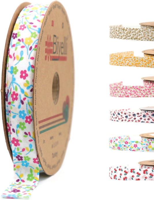 Cotton Fold Bias Binding Tape - 3/4 Inches (20mm) Wide - 27 Yards - Floral Single Fold Cotton Fold Bias Binding Tape for Sewing Clothing DIY Rainbow Floral A6