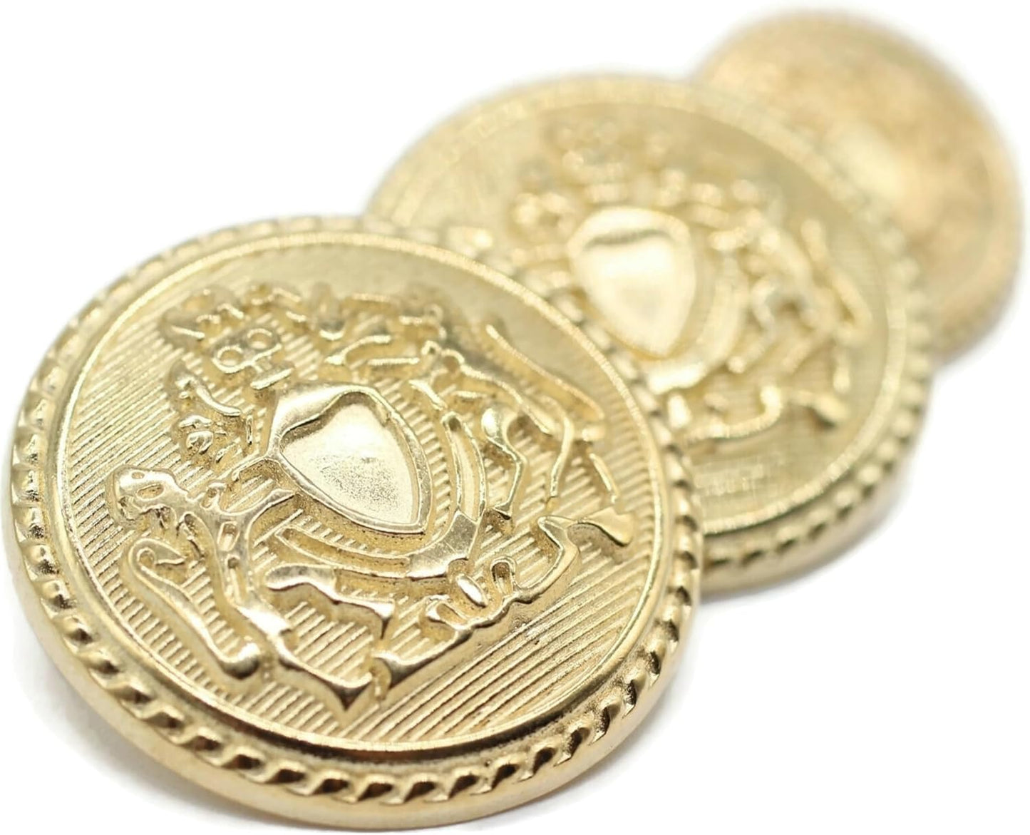 Gold Metal Shank Buttons - 12 Pcs - 3 Size Options - Twin Lion of Kingdom Round Metal Shank Buttons for Men Women Blazer Coat Uniform Shirt Suit and Jacket Sewing Craft DIY N3903