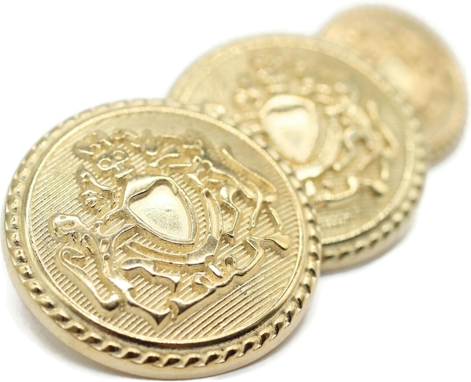 Gold Metal Shank Buttons - 12 Pcs - 3 Size Options - Twin Lion of Kingdom Round Metal Shank Buttons for Men Women Blazer Coat Uniform Shirt Suit and Jacket Sewing Craft DIY N3903