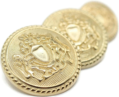 Gold Metal Shank Buttons - 12 Pcs - 3 Size Options - Twin Lion of Kingdom Round Metal Shank Buttons for Men Women Blazer Coat Uniform Shirt Suit and Jacket Sewing Craft DIY N3903