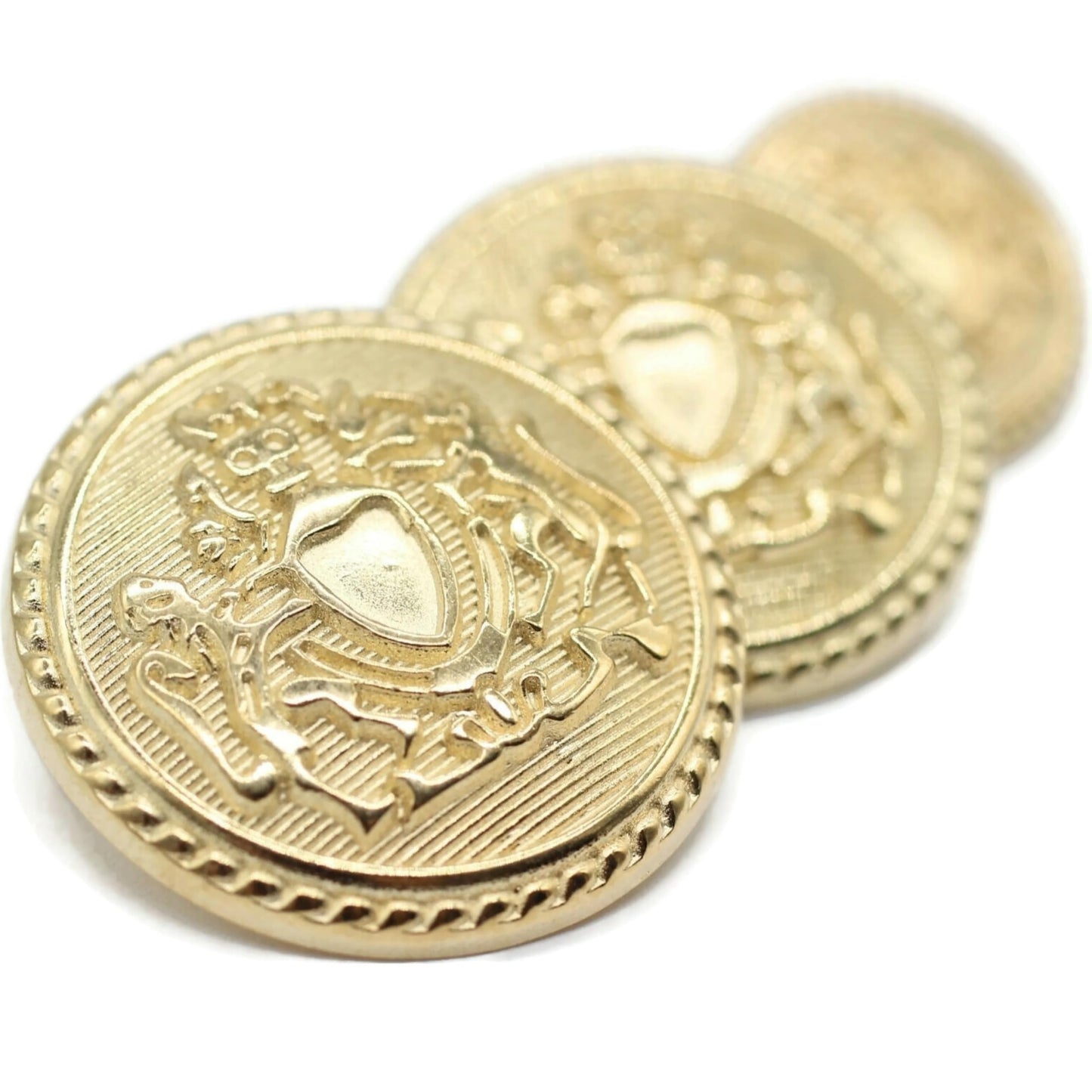 Gold Metal Shank Buttons - 12 Pcs - 3 Size Options - Twin Lion of Kingdom Round Metal Shank Buttons for Men Women Blazer Coat Uniform Shirt Suit and Jacket Sewing Craft DIY N3903