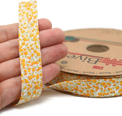 Cotton Fold Bias Binding Tape - 3/4 Inches (20mm) Wide - 27 Yards - Floral Single Fold Cotton Fold Bias Binding Tape for Sewing Clothing DIY Yellow A3