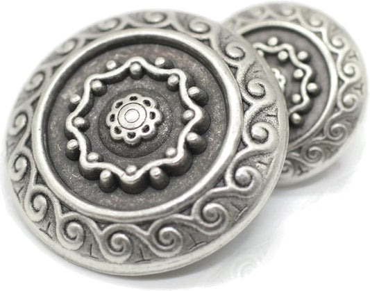 Antique Silver Metal Buttons - 12 Pcs - 2 Size Options - Floral Round Metal Shank Buttons Vintage for Men Women Blazer Coat Uniform Shirt Suit and Jacket Sewing Craft DIY N11101