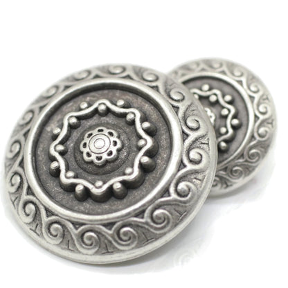 Silver Metal Shank Buttons - 12 Pcs - 2 Size Options - Luxury Floral Round Wave Metal Shank Buttons for Men Women Blazer Coat Uniform Shirt Suit and Jacket Sewing Craft DIY N9702