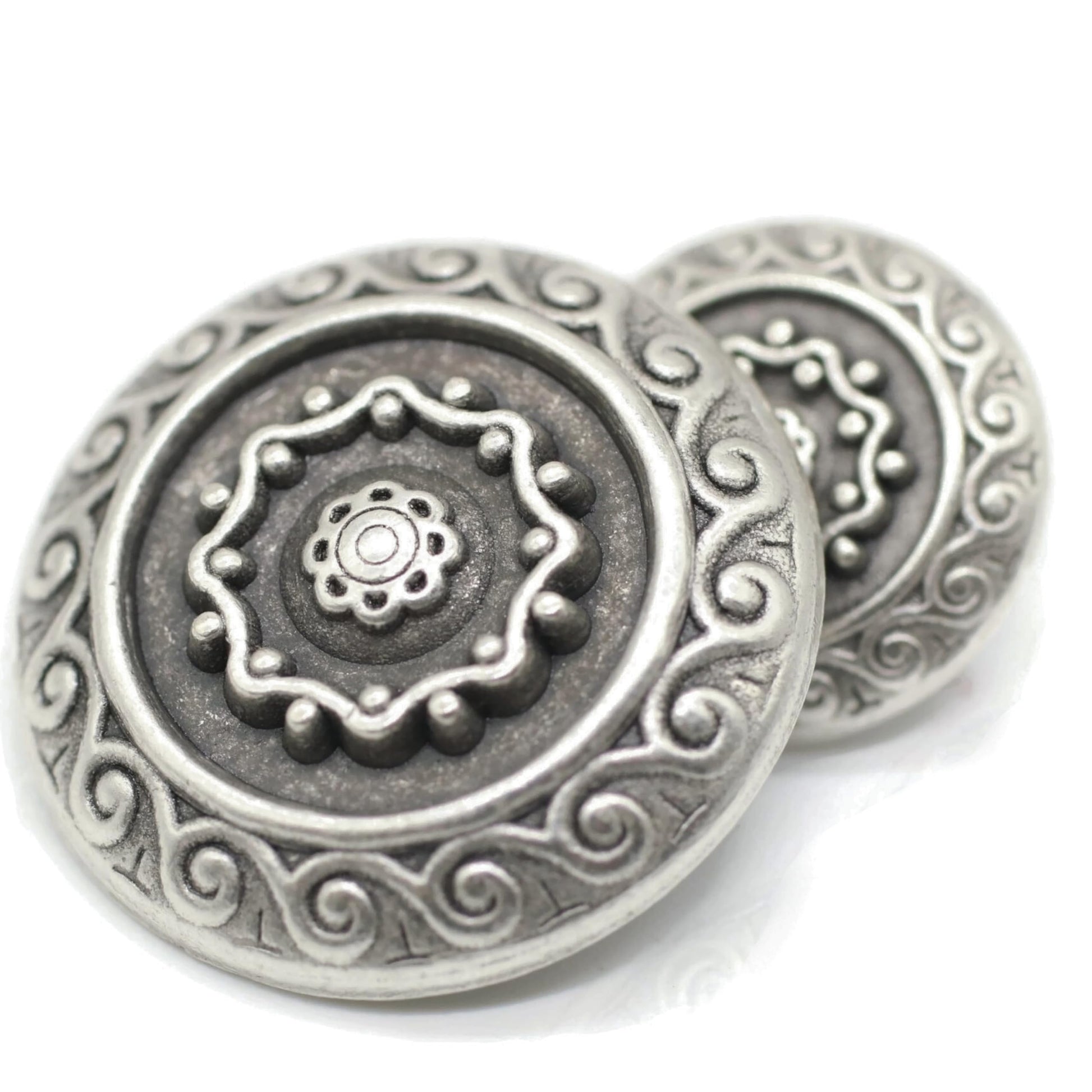 Silver Metal Shank Buttons - 12 Pcs - 2 Size Options - Luxury Floral Round Wave Metal Shank Buttons for Men Women Blazer Coat Uniform Shirt Suit and Jacket Sewing Craft DIY N9702