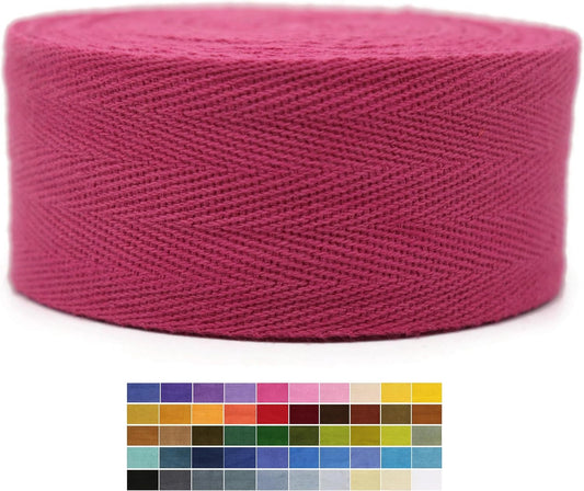 10 Yards Herringbone Cotton Twill Tape - 50+ Colors - Natural Cotton Herringbone Bias Binding Trim for Sewing Wrapping Craft DIY 10225 (Magenta)