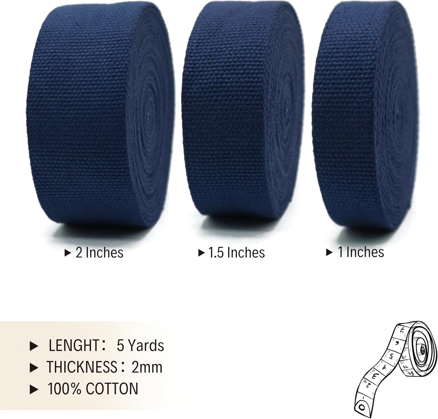 Cotton Webbing 2" & 1.5'' & 1" - 5 Yards - 50+ Colors -%100 Natural Cotton - Turkish Woven - Heavy 1 Inch 1.5 Inch 2 Inch Canvas Webbing for Sewing Straps Bags Climbing Indoors Craft DIY 11425…