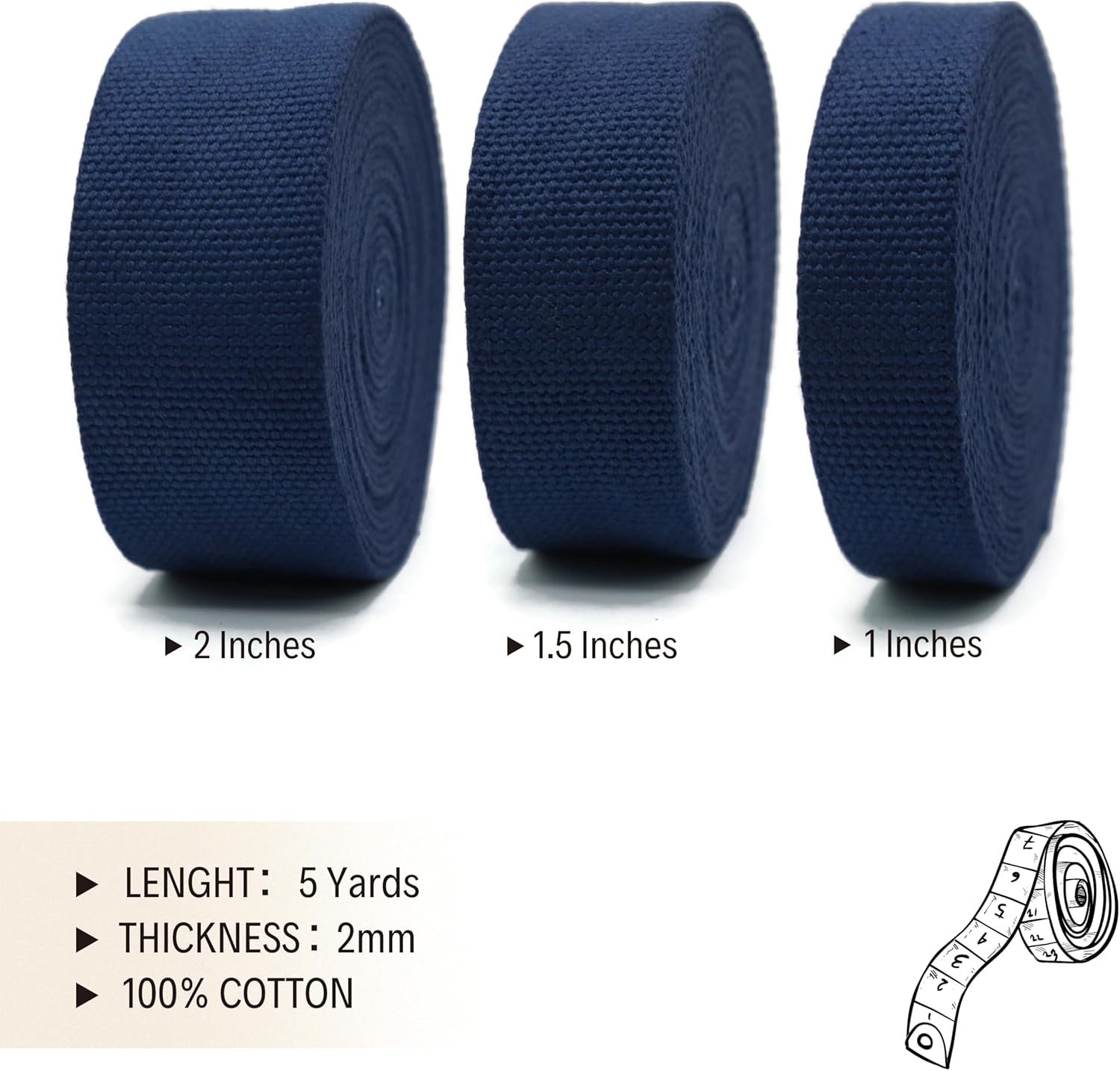 Cotton Webbing 2" & 1.5'' & 1" - 5 Yards - 50+ Colors -%100 Natural Cotton - Turkish Woven - Heavy 1 Inch 1.5 Inch 2 Inch Canvas Webbing for Sewing Straps Bags Climbing Indoors Craft DIY 11425…