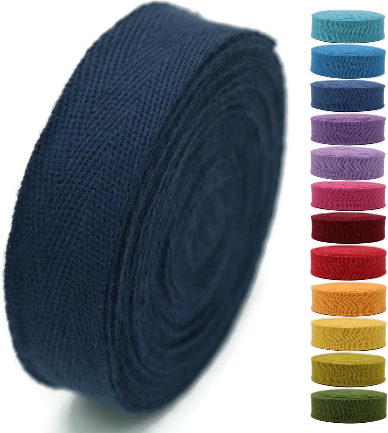 1" & 1.18" & 1.5'' & 2" Cotton Twill Tape - 10 Yards - 50+ Colors -%100 Natural Cotton 1 Inch 1.5 Inch 2 Inch Herringbone Bias Binding Cotton Tape Trim for Sewing Wrapping Craft DIY 10432 (Dark Blue)…