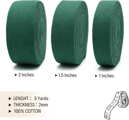 Cotton Webbing 2" & 1.5'' & 1" - 5 Yards - 50+ Colors -%100 Natural Cotton - Turkish Woven - Heavy 1 Inch 1.5 Inch 2 Inch Green Canvas Webbing for Sewing Straps Bags Climbing Indoors Craft DIY 11345…