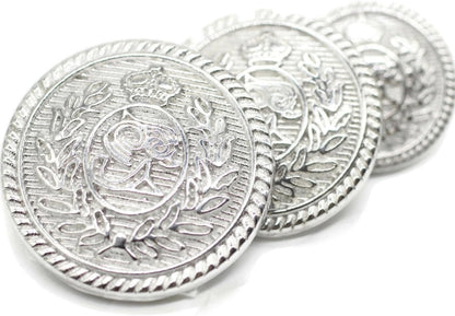 Silver Metal Shank Buttons - 12 Pcs - 3 Size Options - Floral Crown Kingdom Round Metal Shank Buttons for Men Women Blazer Coat Uniform Shirt Suit and Jacket Sewing Craft DIY N6101