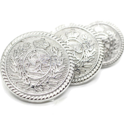 Silver Metal Shank Buttons - 12 Pcs - 3 Size Options - Floral Crown Kingdom Round Metal Shank Buttons for Men Women Blazer Coat Uniform Shirt Suit and Jacket Sewing Craft DIY N6101