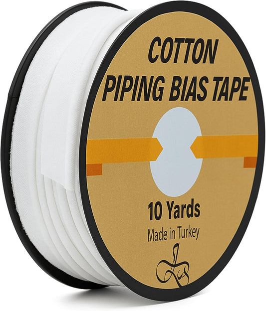 Piping Trim Bias Tape with Cord - 10 Yards - 65+ Colors - 1/2 Inch Width Decorative Sewing Trim for Upholstery, Cushions, Home Décor, Crafting, Clothing - Durable Cotton - White ID01