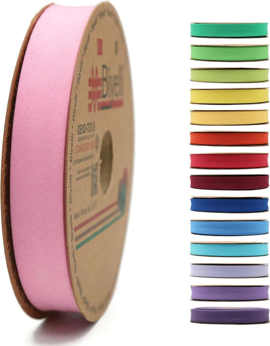 Cotton Fold Bias Tape - 3/4 Inches (20mm) Wide - 27 Yards - 65+ Colors - Single Fold Cotton Fold Bias Binding Tape for Sewing Clothing DIY (08. Pink) D08