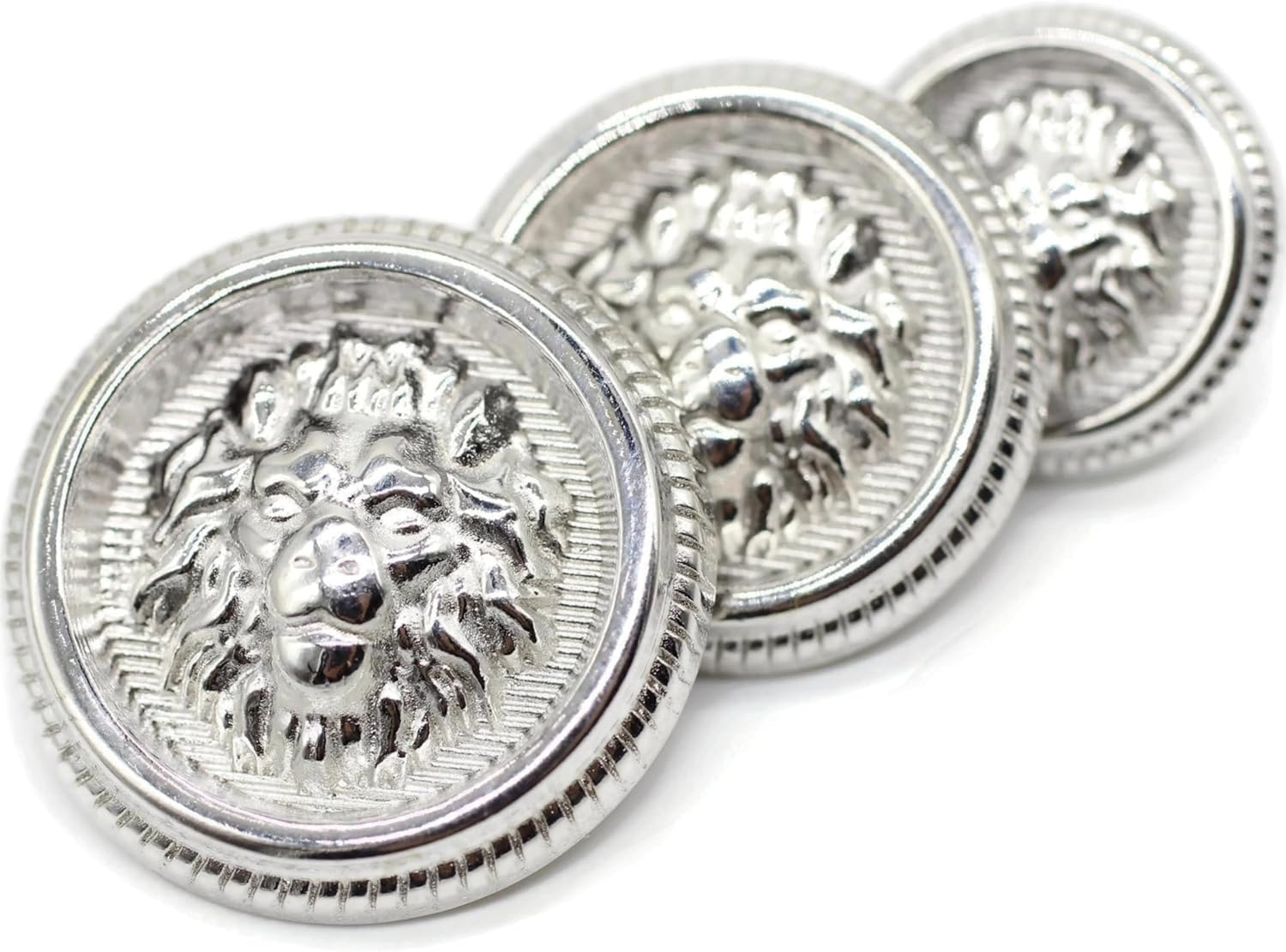 Lion Silver Metal Shank Buttons - 12 Pcs - 3 Size Options - Luxury Crown Round Wave Metal Shank Buttons for Men Women Blazer Coat Uniform Shirt Suit and Jacket Sewing Craft DIY N7203