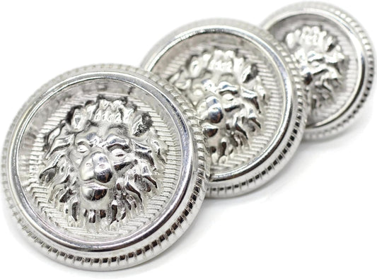 Lion Silver Metal Shank Buttons - 12 Pcs - 3 Size Options - Luxury Crown Round Wave Metal Shank Buttons for Men Women Blazer Coat Uniform Shirt Suit and Jacket Sewing Craft DIY N7203