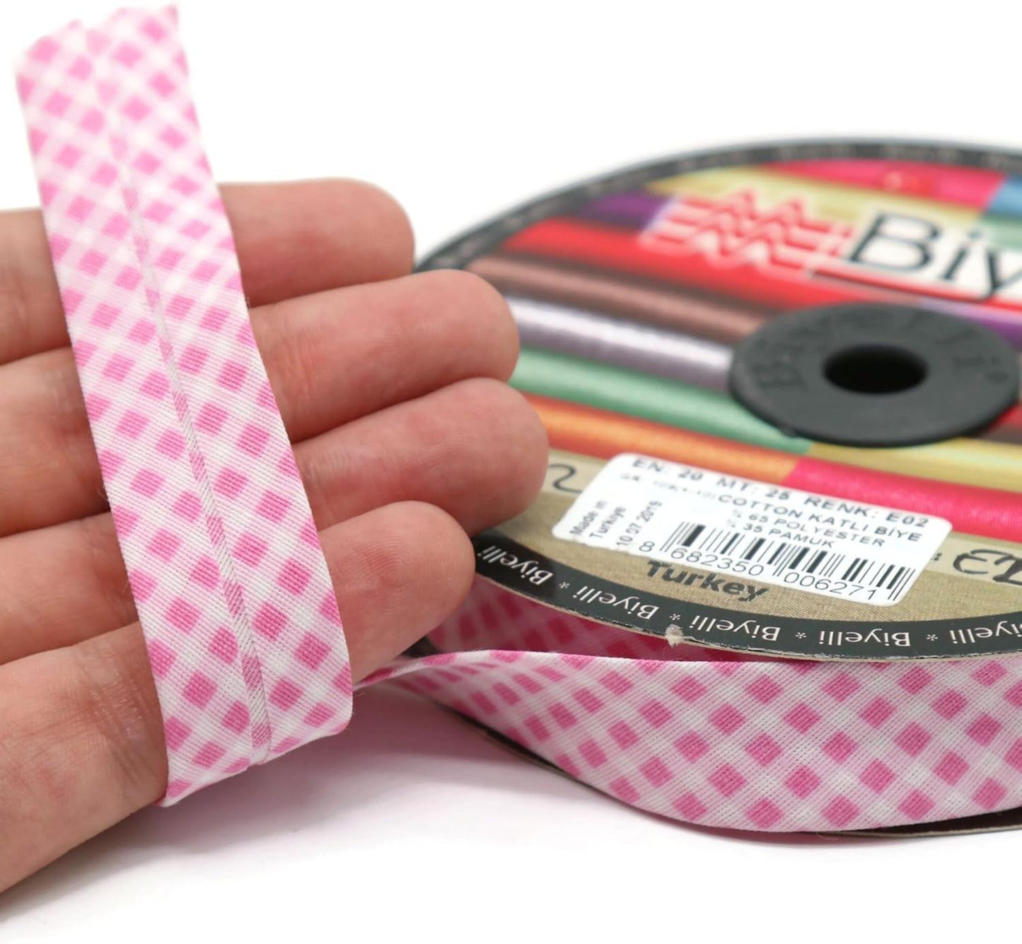 Cotton Fold Bias Binding Tape - 3/4 Inches (20mm) Wide - 27 Yards - Plaid Single Fold Cotton Fold Bias Binding Tape for Sewing Clothing DIY Pink E2
