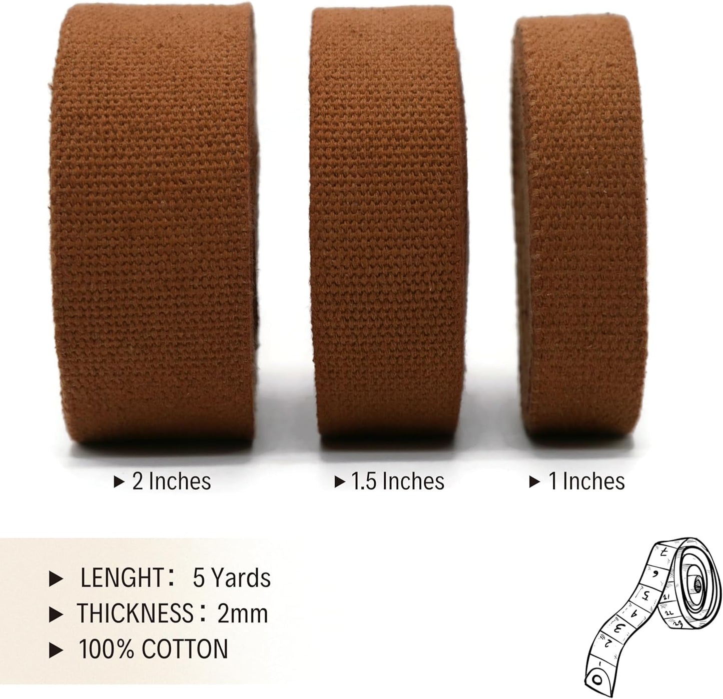 Cotton Webbing 2" & 1.5'' & 1" - 5 Yards - 50+ Colors -%100 Natural Cotton - Turkish Woven - Heavy Duty1 Inch 1.5 Inch 2 Inch Canvas Webbing for Sewing Straps Bags Climbing Indoors Craft DIY 11455…