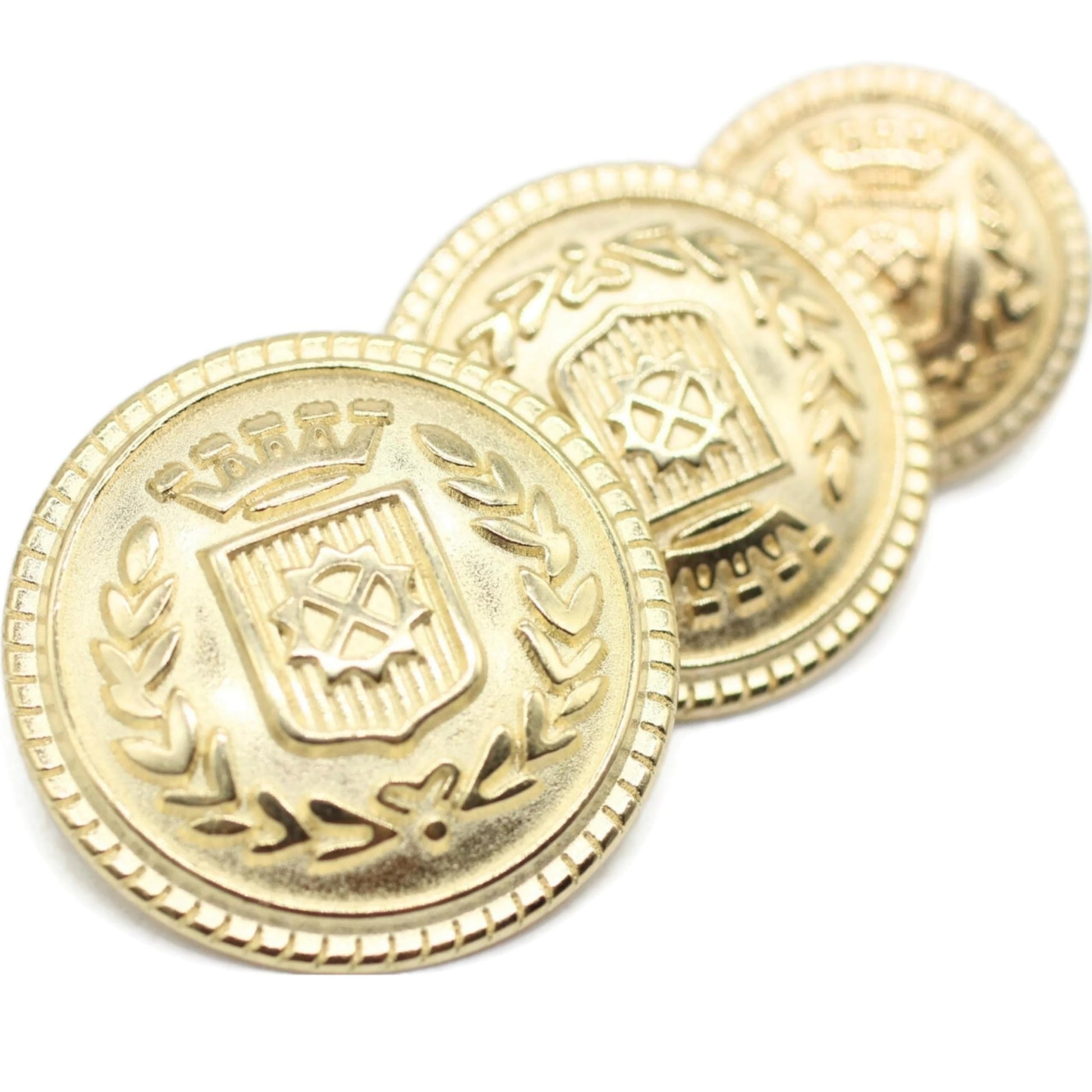 Gold Metal Shank Buttons - 12 Pcs - 3 Size Options - The Crown of Kingdom Round Metal Shank Buttons for Men Women Blazer Coat Uniform Shirt Suit and Jacket Sewing Craft DIY N4202