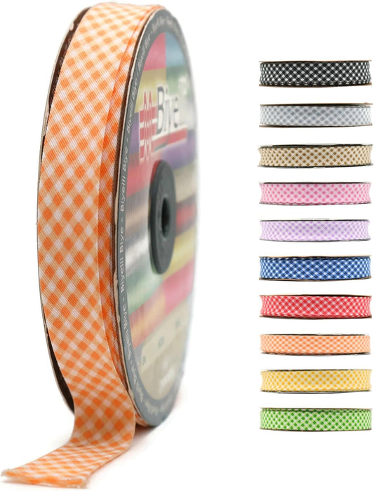 Cotton Fold Bias Binding Tape - 3/4 Inches (20mm) Wide - 27 Yards - Plaid Single Fold Cotton Fold Bias Binding Tape for Sewing Clothing DIY Orange E6