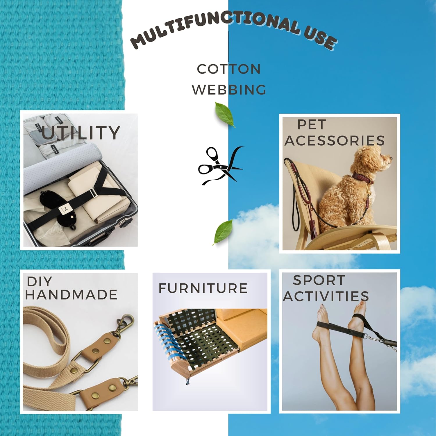 Cotton Webbing 2" & 1.5'' & 1" - 5 Yards - 50+ Colors -%100 Natural Cotton - Turkish Woven - Heavy 1 Inch 1.5 Inch 2 Inch Canvas Webbing for Sewing Straps Bags Climbing Indoors Craft DIY 11375…