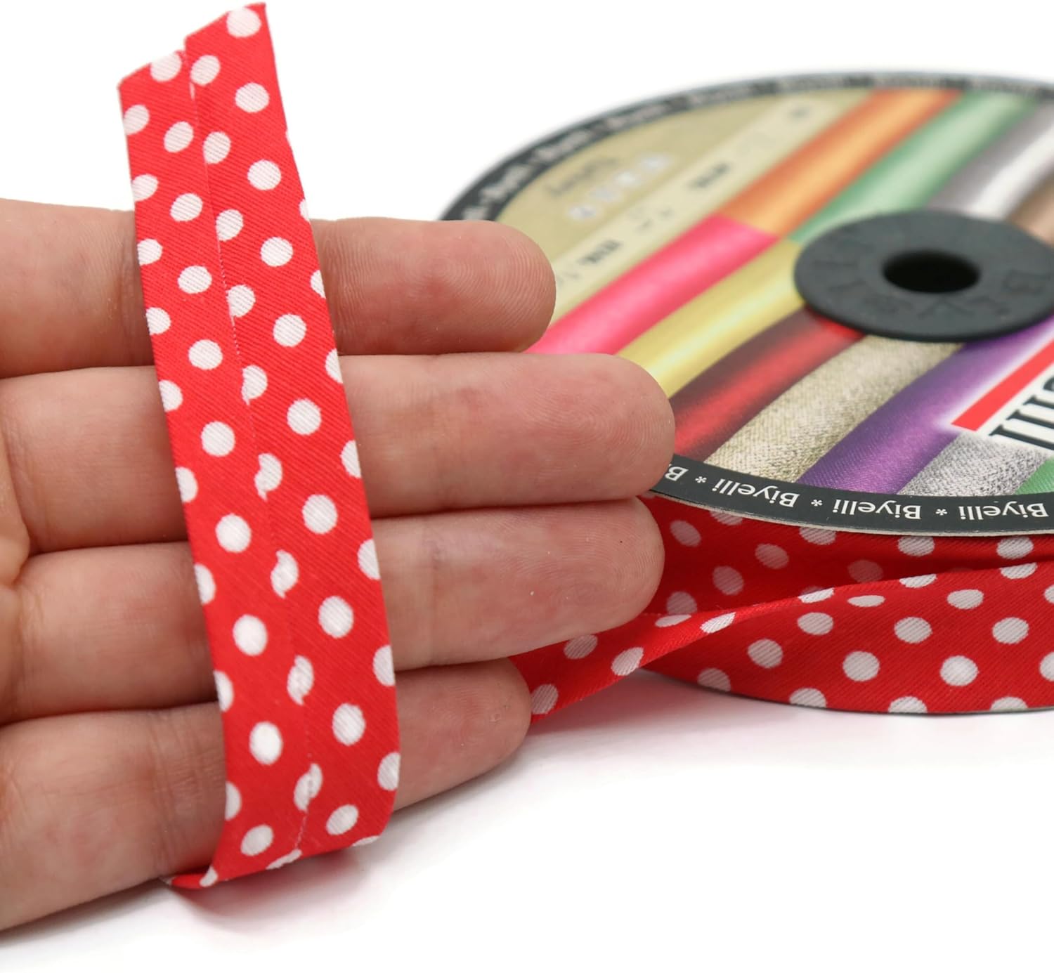 Cotton Fold Bias Binding Tape - 3/4 Inches (20mm) Wide - 27 Yards - Polka Dots Single Fold Cotton Fold Bias Binding Tape for Sewing Clothing DIY Red A17