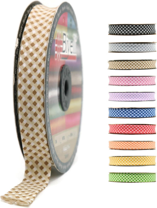 Cotton Fold Bias Binding Tape - 3/4 Inches (20mm) Wide - 27 Yards - Plaid Single Fold Cotton Fold Bias Binding Tape for Sewing Clothing DIY Brown E9