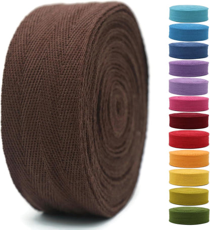 Cotton Twill Tape 1" & 1.5" & 2" - 10 Yards - 50+ Colors -%100 Natural Cotton 1 Inch 1.5 Inch 2 Inch Herringbone Bias Binding Cotton Tape Trim for Sewing Wrapping Craft DIY (Coffee) 10504