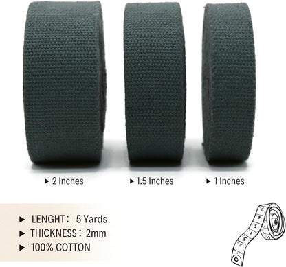 2" & 1.5'' & 1" Cotton Webbing - 5 Yards - 50+ Colors -%100 Natural Cotton - Turkish Woven - Heavy Duty 1 Inch 1.5 Inch 2 Inch Canvas Webbing for Sewing Straps Bags Climbing Indoors Craft DIY 11535…
