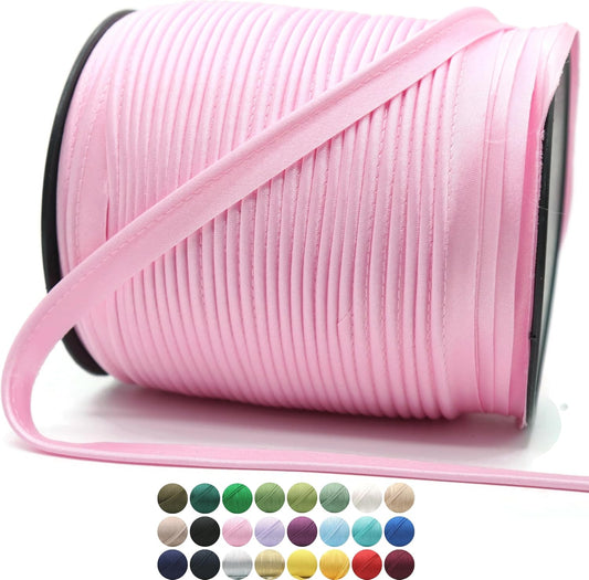 Pink Luxury Satin Piping Trim - 10 Yards - 25+ Colors - Satin Shiny Double Fold Piping Bias Tape Binding Lip Cord Welting Cord with Spool for Sewing Clothing Trimming Upholstery SP265810…