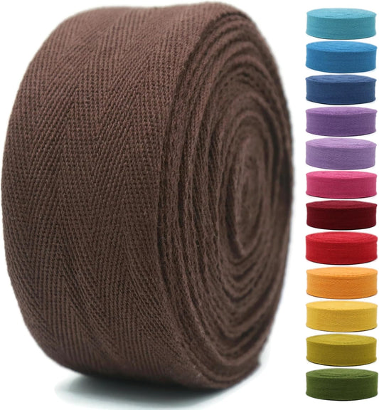 Cotton Twill Tape 2" & 1.5" & 1" - 10 Yards - 50+ Colors -%100 Natural Cotton 1 Inch 1.5 Inch 2 Inch Herringbone Bias Binding Cotton Tape Trim for Sewing Wrapping Craft DIY (Coffee) 10505