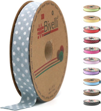 Cotton Fold Bias Binding Tape - 3/4 Inches (20mm) Wide - 27 Yards - Polka Dots Single Fold Cotton Fold Bias Binding Tape for Sewing Clothing DIY Gray A23