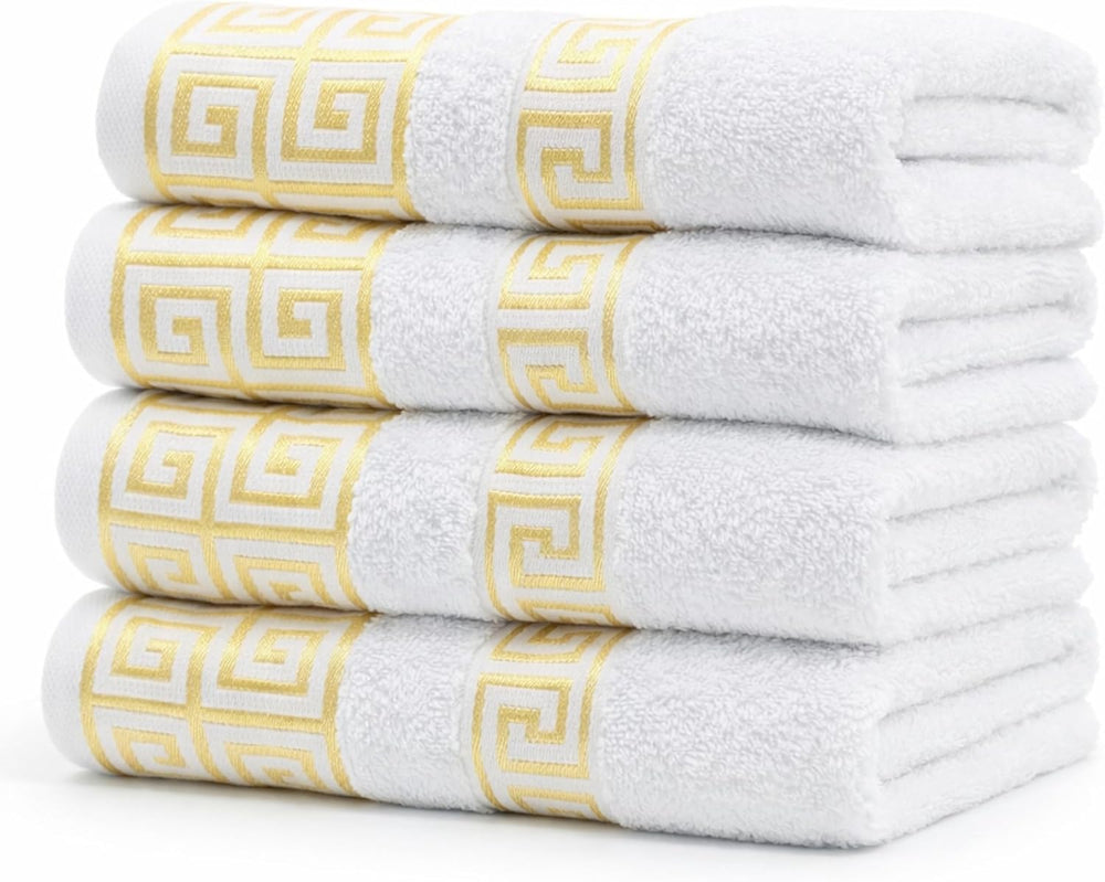 4-Piece Greek Key Hand Towel Set — White