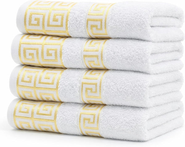 4-Piece Greek Key Hand Towel Set — White