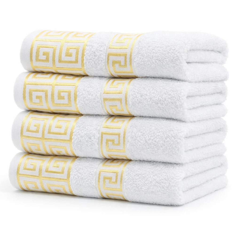 4-Piece Greek Key Bath Towel Set — Burgundy