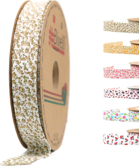 Cotton Fold Bias Binding Tape - 3/4 Inches (20mm) Wide - 27 Yards - Floral Single Fold Cotton Fold Bias Binding Tape for Sewing Clothing DIY Tan A4