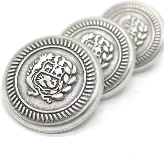 Antique Silver Metal Shank Buttons - 12 Pcs - 3 Size Options - Floral Round Metal Shank Buttons Vintage for Men Women Blazer Coat Uniform Shirt Suit and Jacket Sewing Craft DIY N10903