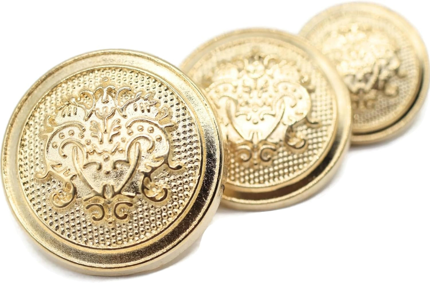 Gold Metal Shank Buttons - 12 Pcs - 3 Size Options - Floral Round Metal Shank Buttons for Men Women Blazer Coat Uniform Shirt Suit and Jacket Sewing Craft DIY N4501