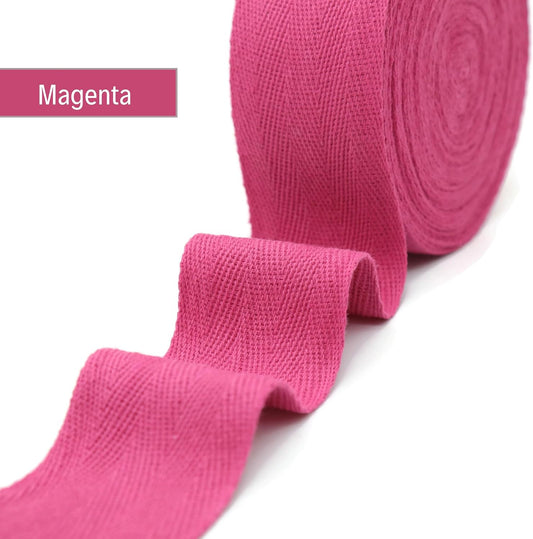 10 Yards Herringbone Cotton Twill Tape - 50+ Colors - Natural Cotton Herringbone Bias Binding Trim for Sewing Wrapping Craft DIY 10225 (Magenta)