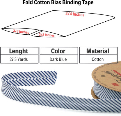 Cotton Fold Bias Binding Tape - 3/4 Inches (20mm) Wide - 27 Yards - Plaid Single Fold Cotton Fold Bias Binding Tape for Sewing Clothing DIY Dark Blue C8