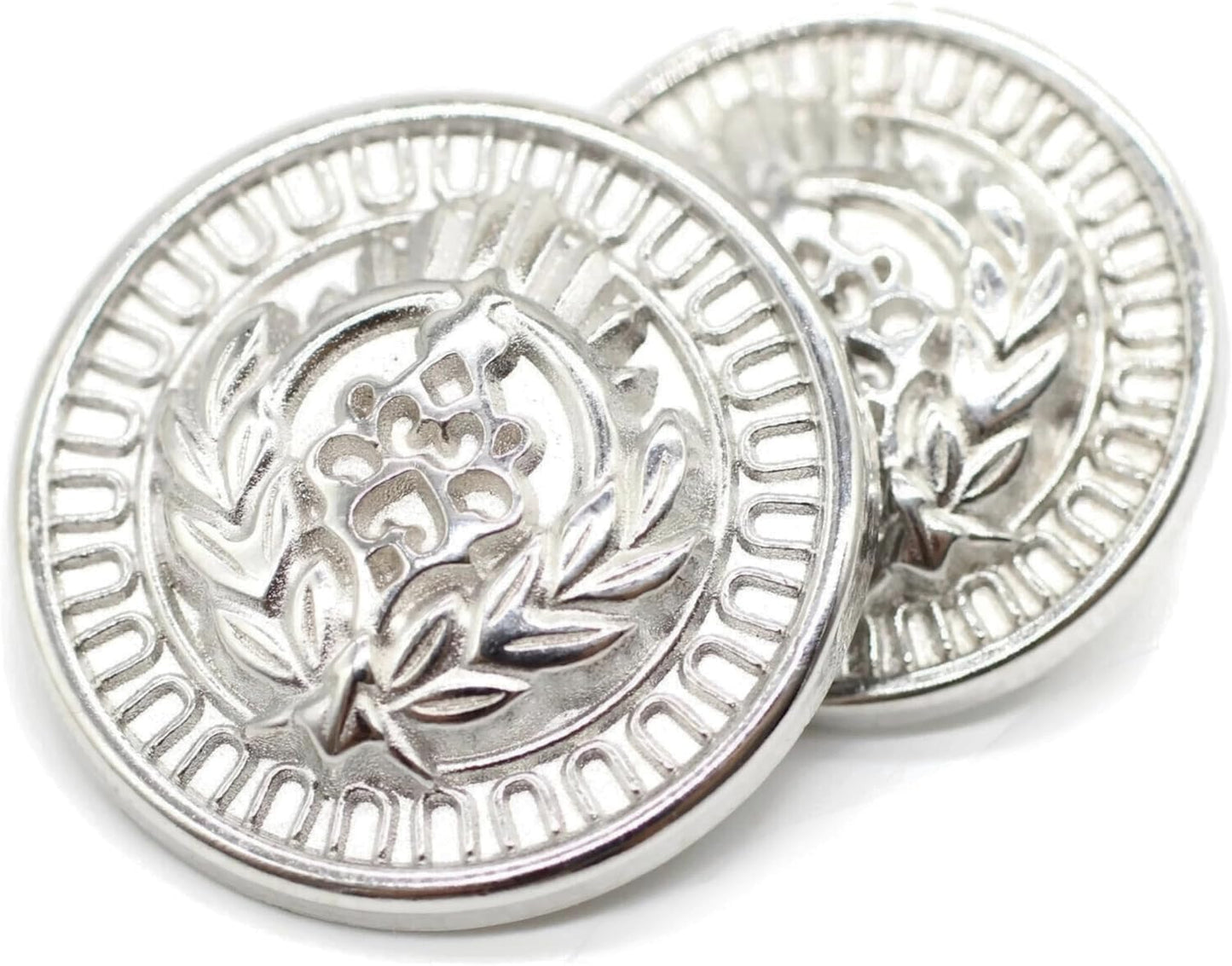 Silver Metal Shank Buttons - 12 Pcs - 3 Size Options - Luxury Floral Rome Round Wave Metal Shank Buttons for Men Women Blazer Coat Uniform Shirt Suit and Jacket Sewing Craft DIY N9603