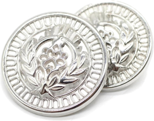Silver Metal Shank Buttons - 12 Pcs - 3 Size Options - Luxury Floral Rome Round Wave Metal Shank Buttons for Men Women Blazer Coat Uniform Shirt Suit and Jacket Sewing Craft DIY N9603