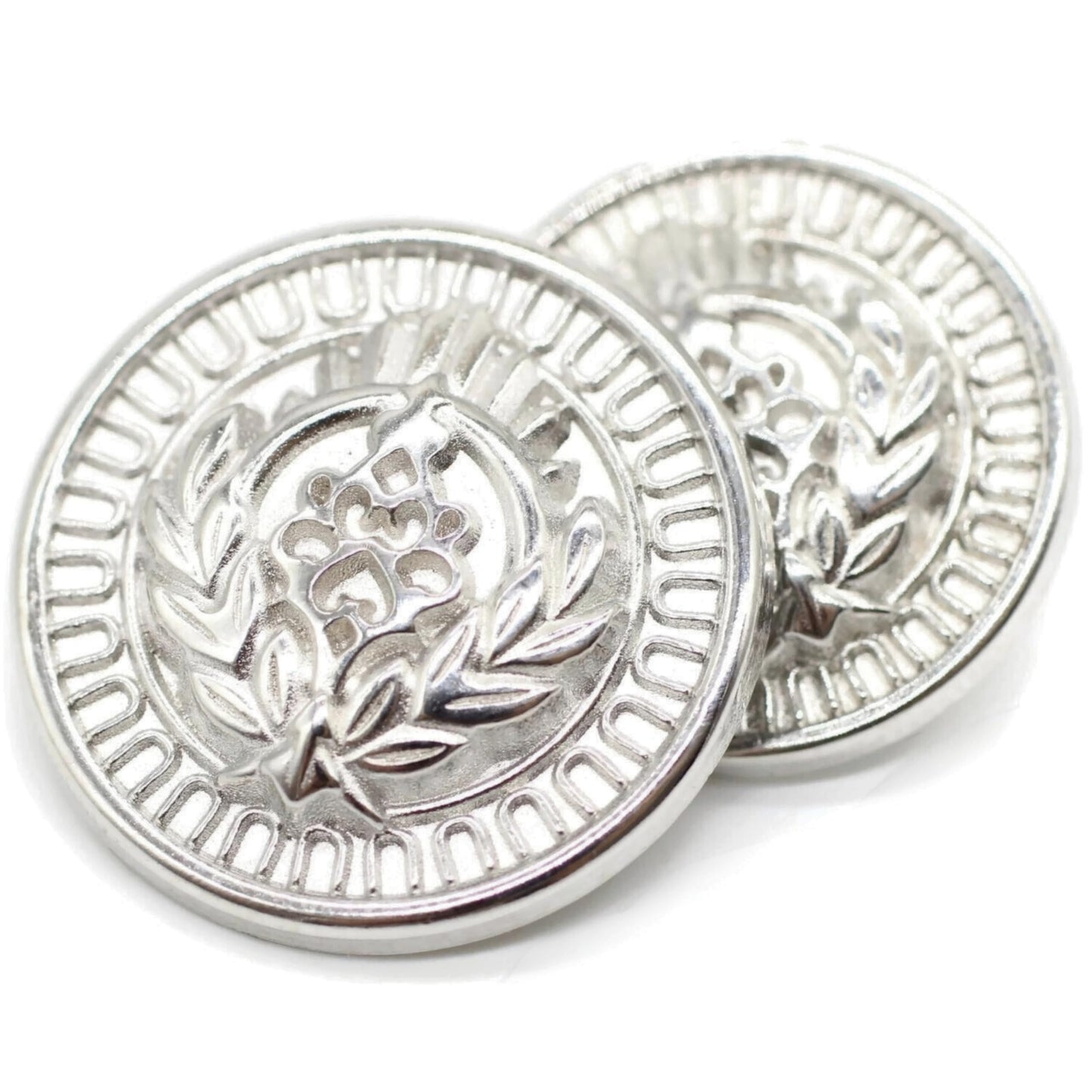 Silver Metal Shank Buttons - 12 Pcs - 3 Size Options - Luxury Floral Rome Round Wave Metal Shank Buttons for Men Women Blazer Coat Uniform Shirt Suit and Jacket Sewing Craft DIY N9603